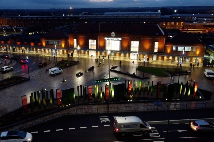 Doncaster railway station forecourt scheme in the evening web